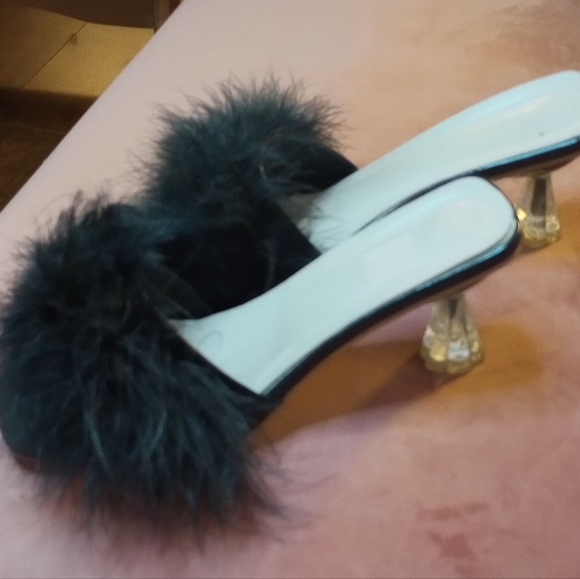 Fur slippers/feather slippers black, Size EUR 37 - Picture 2 of 3